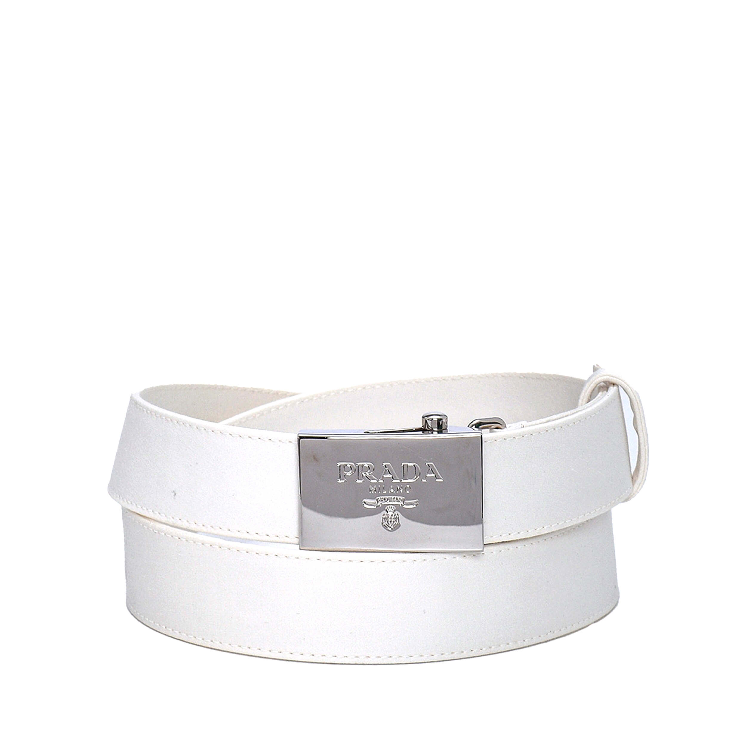 Prada - White Canvas &Silver Plaka Belt